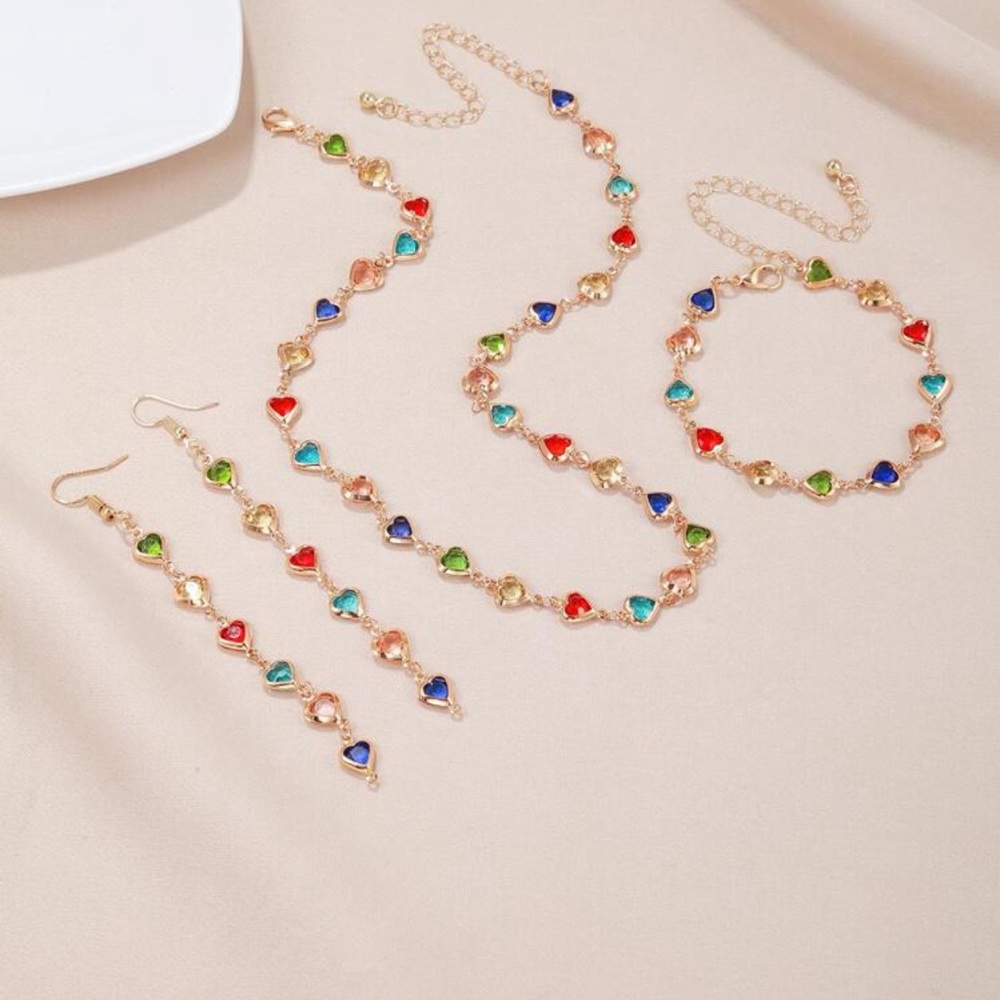 Colorful Heart Charm Jewelry Set